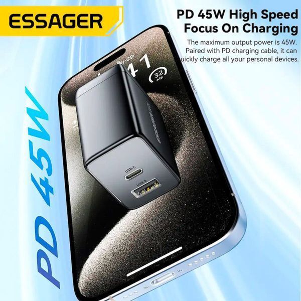 Мережевий зарядний пристрій ESSAGER ECT45W Gan 1USB 1T-C 45W white (ECT45W-LJB02-Z) 54850 фото