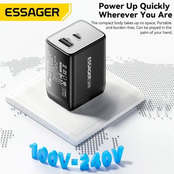 Мережевий зарядний пристрій ESSAGER ECT45W Gan 1USB 1T-C 45W white (ECT45W-LJB02-Z) 54850 фото