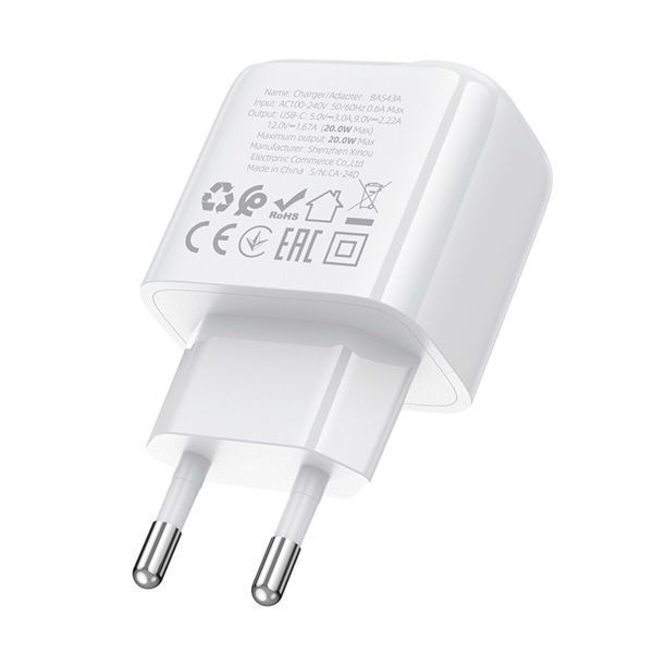 Мережевий зарядний пристрій BOROFONE BAS43A Potential single-port PD20W charger(EU) White (6941991113819) 55398 фото