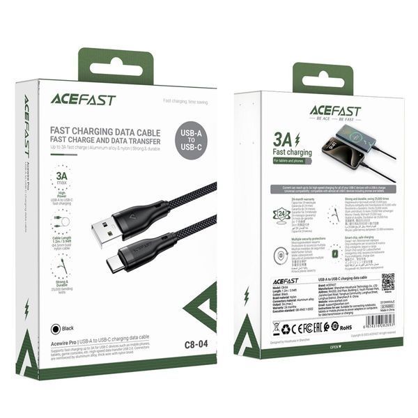 Кабель ACEFAST C8-04 USB-A to USB-C charging data cable Black (6974316282693) 52329 фото