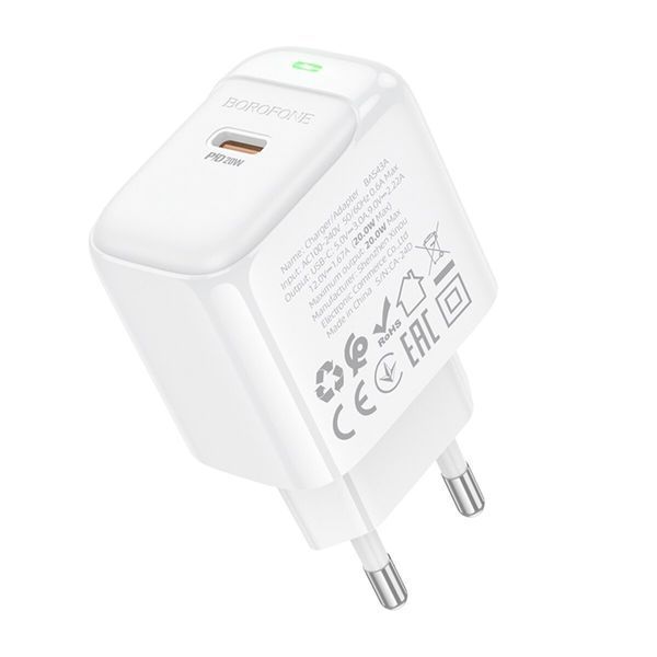 Мережевий зарядний пристрій BOROFONE BAS43A Potential single-port PD20W charger(EU) White (6941991113819) 55398 фото