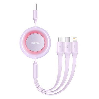 Кабель Baseus Bright Mirror 2 Series Retractable 3-in-1 Fast Charging Data Cable USB to M+L+C 3.5A 1.1m Purple (CAMJ010005) 56874 фото