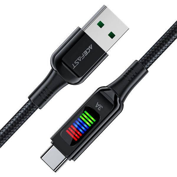 Кабель ACEFAST C7-04 USB to Type-C 3A, 1.2m, nylon, zinc connectors, LED, Black (6974316282785) 48496 фото