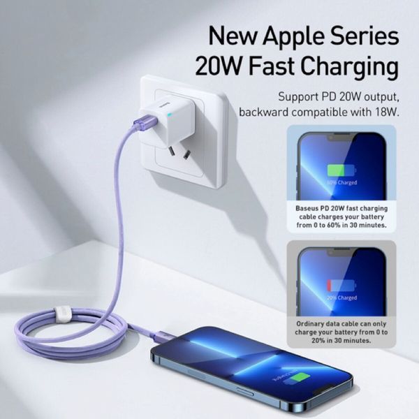 Кабель Baseus Crystal Shine Series Fast Charging Data Cable Type-C to iP 20W 2m Purple (CAJY000305) 55562 фото