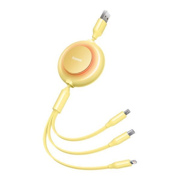 Кабель Baseus Bright Mirror 2 Series Retractable 3-in-1 Fast Charging Data Cable USB to M+L+C 3.5A 1.1m yellow (CAMJ010011) 56876 фото