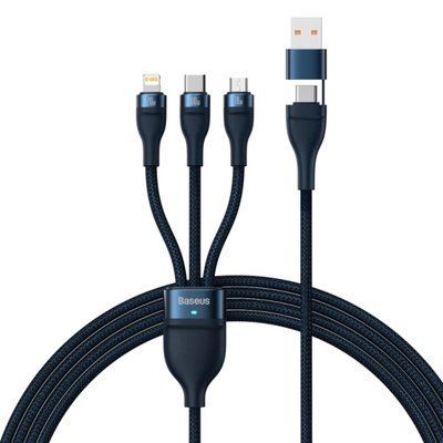 Кабель Baseus Flash Series Ⅱ Two-for-three Charging Cable U+C to M+L+C 100W 1.2m Blue (CASS030103) 55567 фото