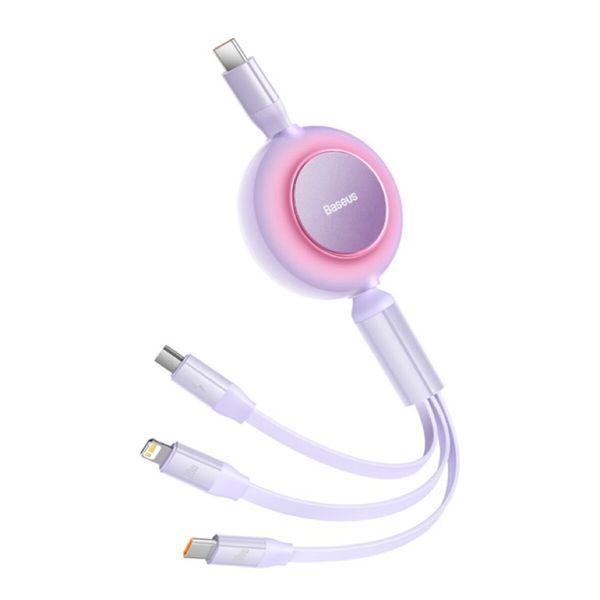 Кабель Baseus Bright Mirror 2 Series Retractable 3-in-1 Fast Charging Data Cable Type-C to M+L+C 100W 1.1m Purple (CAMJ010205) 56880 фото