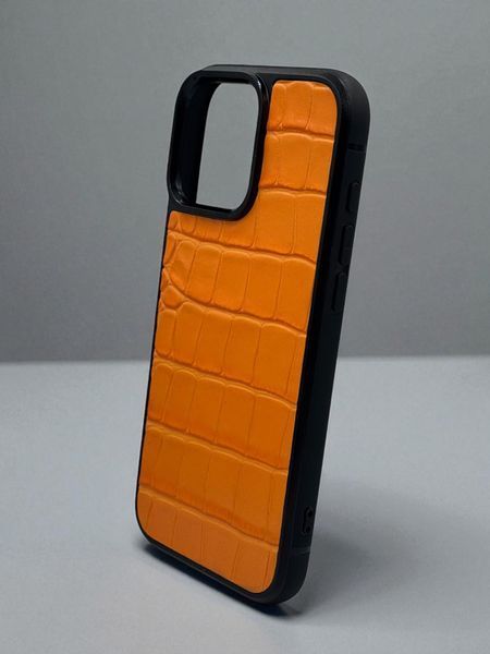 Чохол для iPhone з натуральної італійської шкіри (оранжевий) SO-003 фото