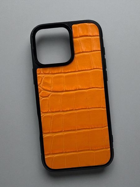 Чохол для iPhone з натуральної італійської шкіри (оранжевий) SO-003 фото