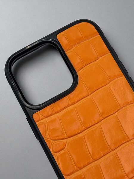 Чохол для iPhone з натуральної італійської шкіри (оранжевий) SO-003 фото