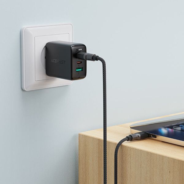 Кабель ACEFAST C10-03 Type-C to Type-C 3A, 60W, 1.2m, silicone, zinc connectors, Black (6974316283119) 55793 фото