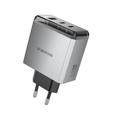 Мережевий зарядний пристрій BOROFONE BN22 Lena PD65W(2C1A) charger(EU) Metal Gray (6941991114601) 55389 фото