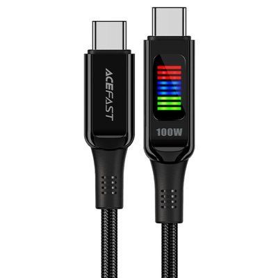 Кабель ACEFAST C7-03 Type-C to Type-C 5A, 100W, 1.2m, nylon, zinc connectors, LED, Black (6974316282778) 48495 фото
