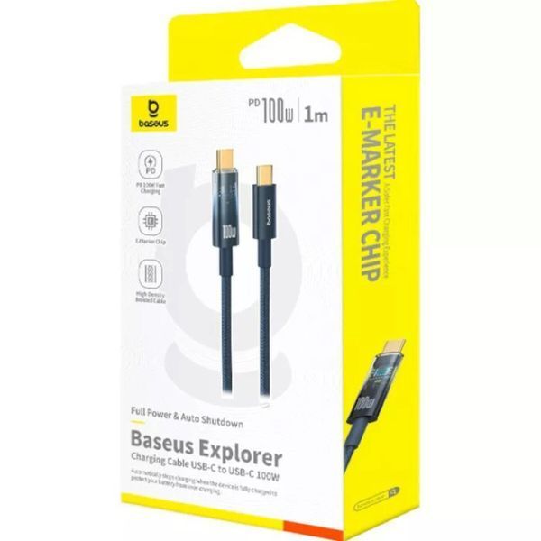 Кабель Baseus Explorer Charging Cable USB-C to USB-C 100W with Auto Shutdown 1m Deepsea Blue (P10319704321-00) 56918 фото