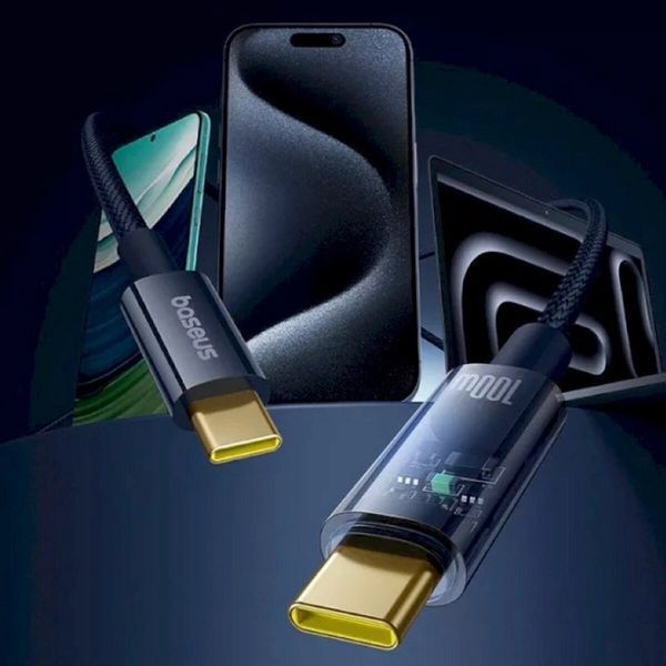 Кабель Baseus Explorer Charging Cable USB-C to USB-C 100W with Auto Shutdown 1m Deepsea Blue (P10319704321-00) 56918 фото