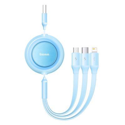 Кабель Baseus Bright Mirror 2 Series Retractable 3-in-1 Fast Charging Data Cable USB to M+L+C 3.5A 1.1m Sky Blue (CAMJ010017) 56877 фото